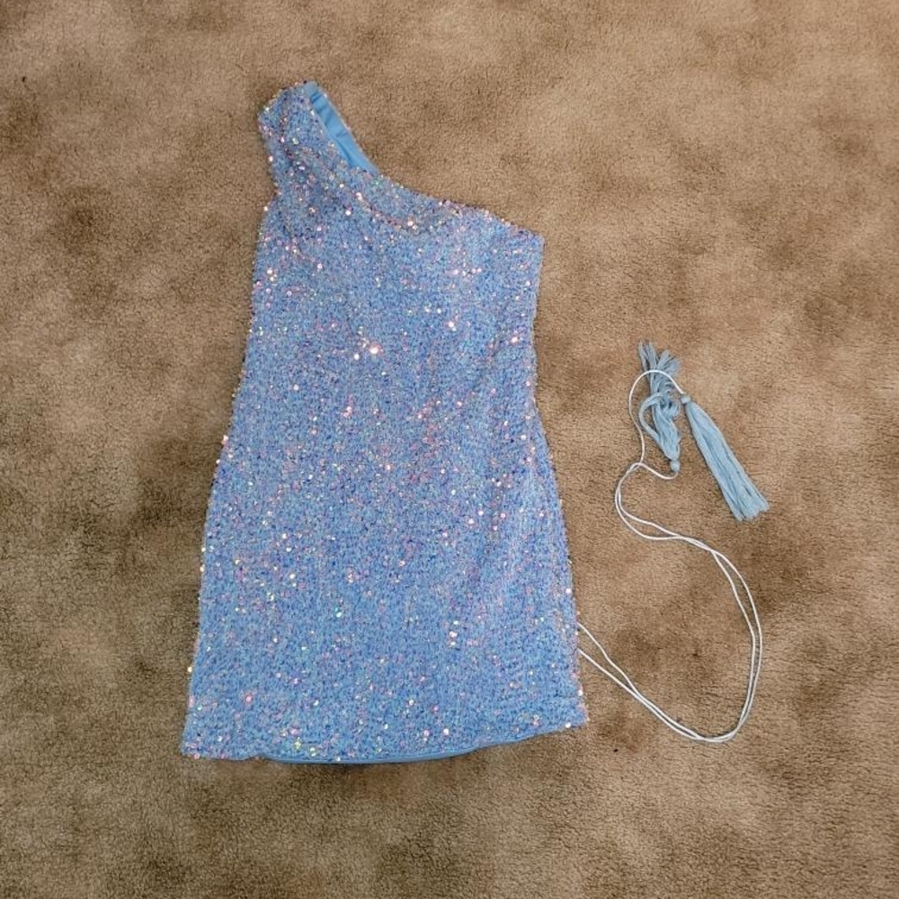 Sparkling Blue One-Shoulder Kids Dress
